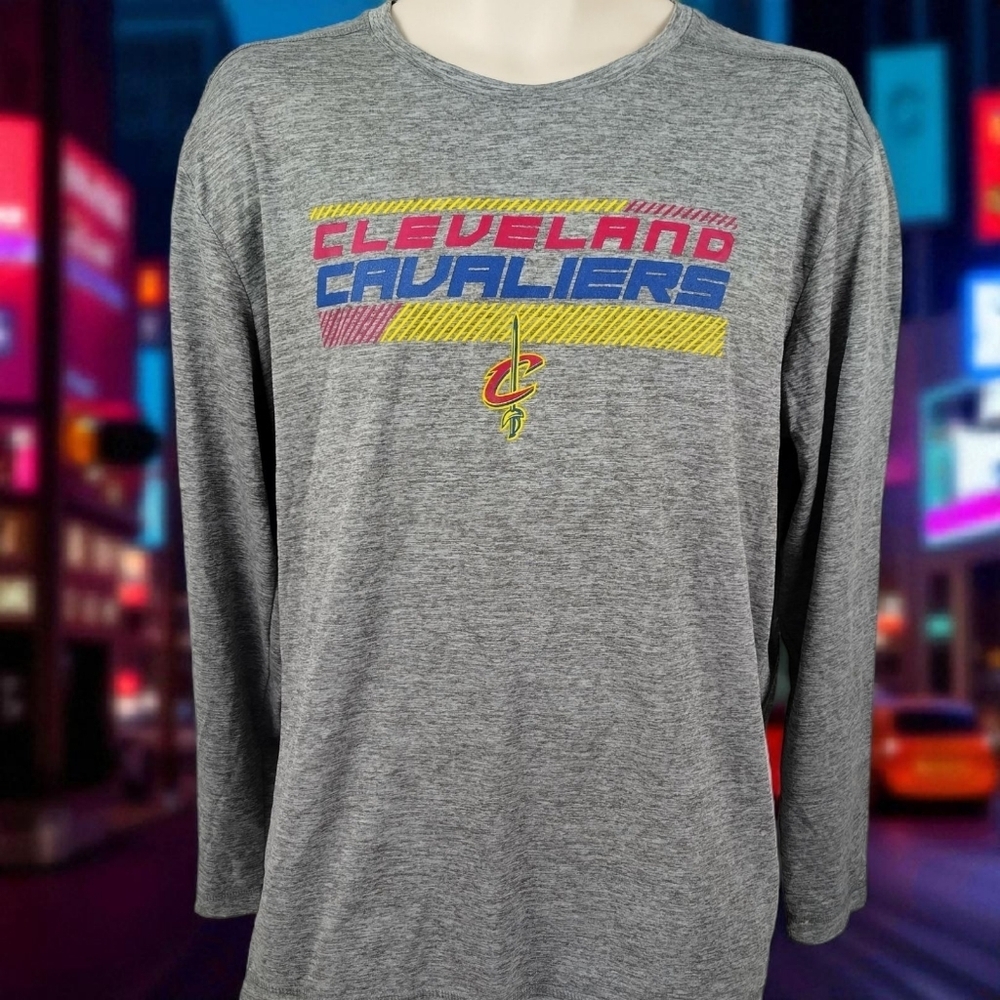 Cleveland Cavaliers Lrg Men Shirt NBA TX3 Cool Long Sleeve Gray Team Logo Shirt - Picture 1 of 12